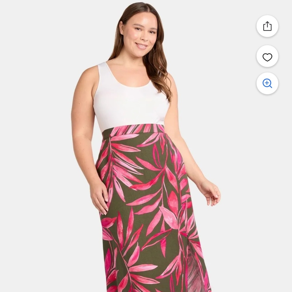 Time and Tru Pink and Green Leaf Maxi Skirt Plus Size.